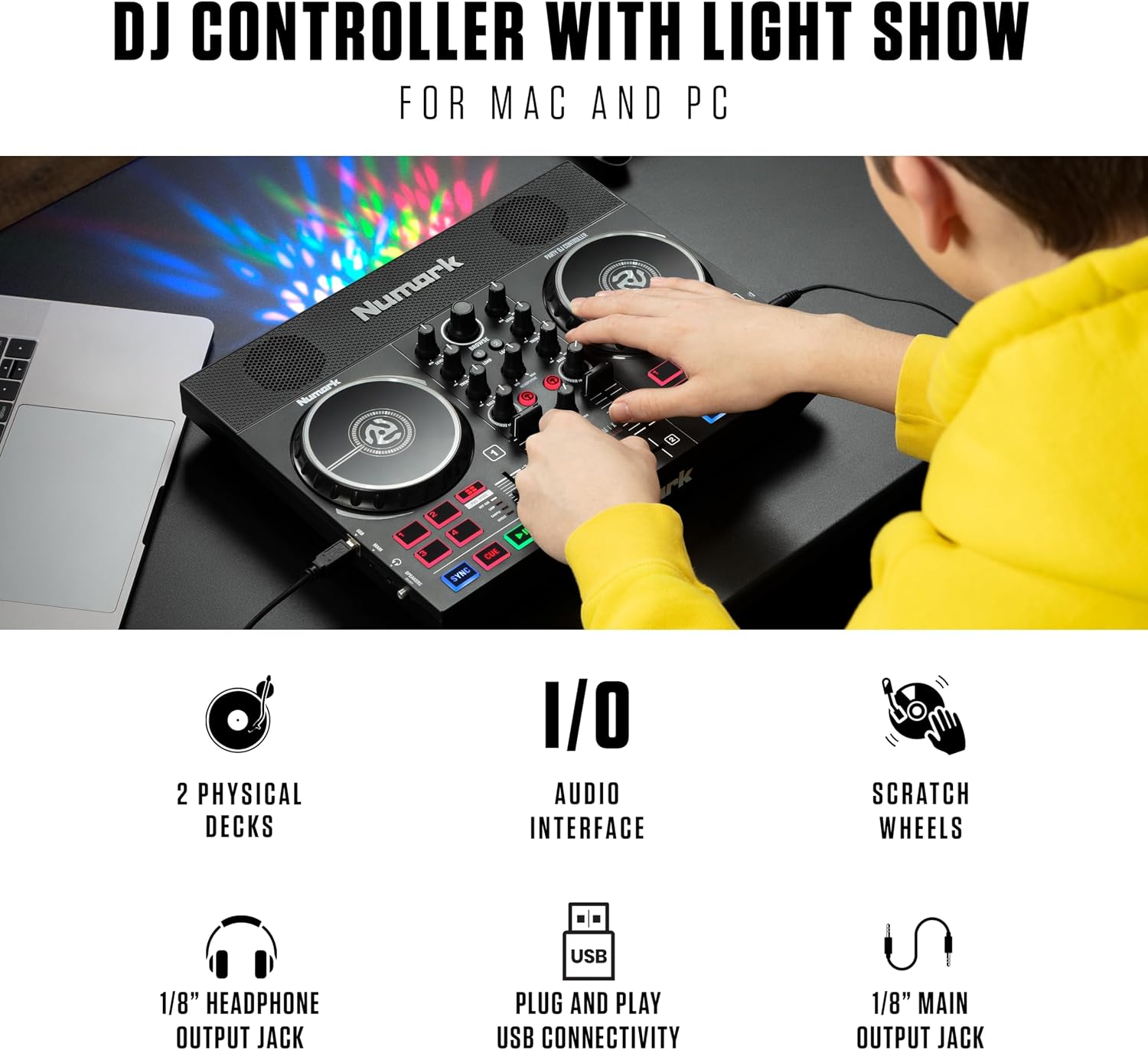 Detalle 2 de Numark PARTYMIXLIVE DJ Controller with Built-In Speakers and Beat-Synced Lights