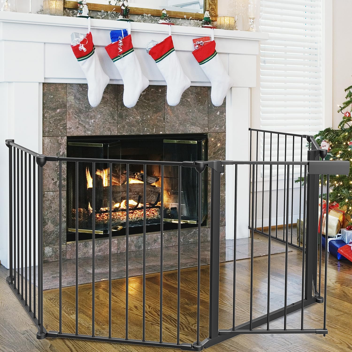 Thumbnail 5 de Ansobea Kaminschutzgitter mit Tür 310 cm – faltbares Kamingitter aus Metall, 5-teilig, Türschloss, für Kinder und Haustiere