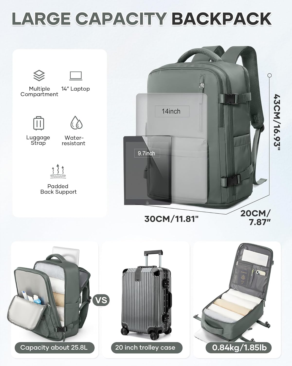 Thumbnail 4 de WONHOX Large Travel Backpack: Carry-On Laptop & Work Backpack for Men and Women