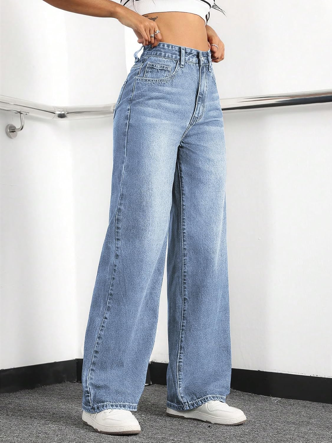 Detalle de Mars Power Straight Leg Jeans for Women: High-Waisted, Wide-Leg, Baggy Boyfriend Denim