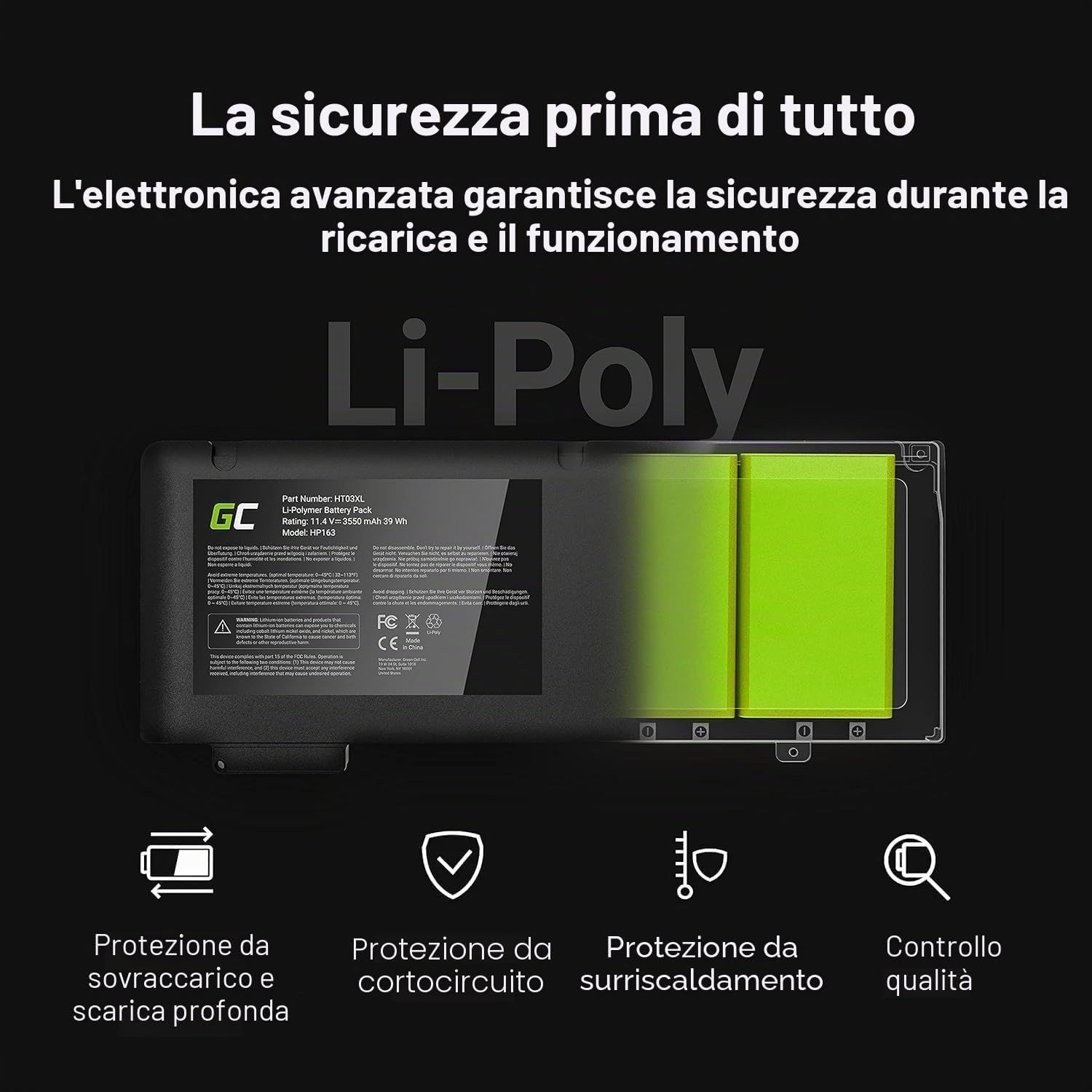 Detalle de Green Cell Batteria YRDD6/01VX1H/1VX1H per Dell Inspiron e Vostro, 3600 mAh, 11,4V - Nero