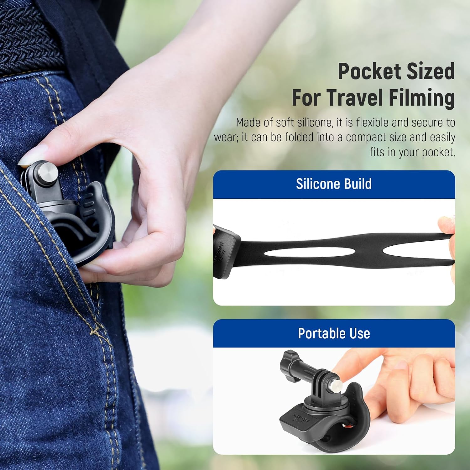 Detalle 2 de NEEWER Flexible Mount Wrap Band GP-77 (Black) for GoPro, DJI Osmo Action & Insta360 action cameras