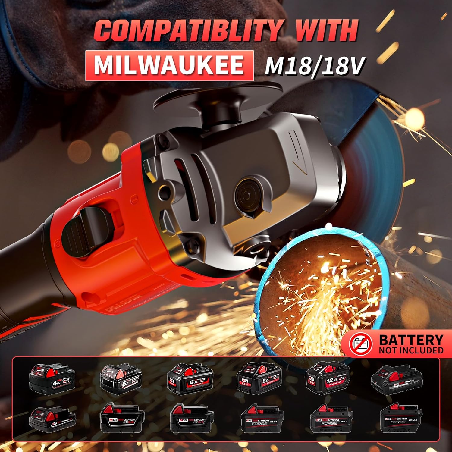 Detalle de VERVEWAVE WT8151-2 Cordless Angle Grinder, 4-1/2-Inch, Brushless, 6-Speed