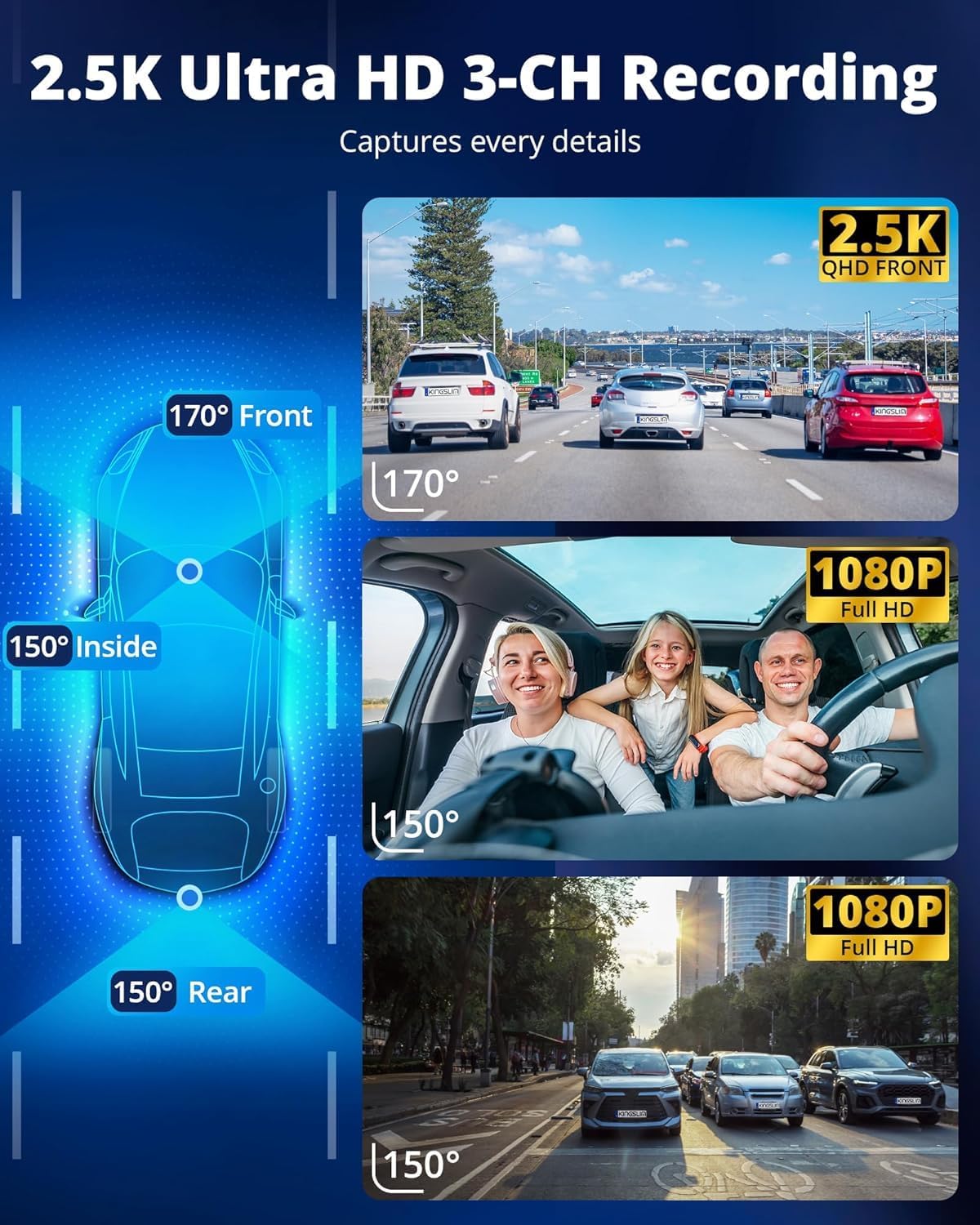 Detalle de Kingslim 3-Channel Dash Cam O3PRO