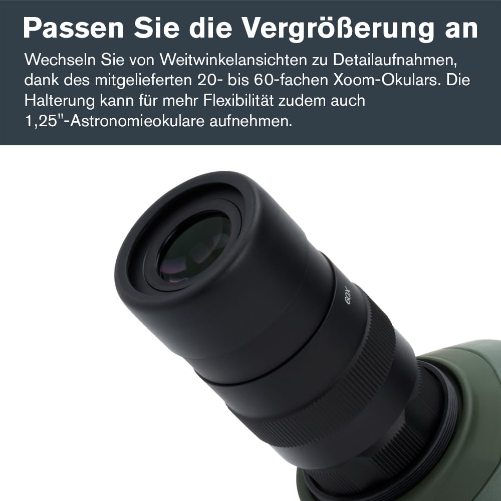 Detalle de Celestron Regal M2 20-60x80 ED-Spektiv – abgewinkelter Zoom, Magnesiumgehäuse, grün