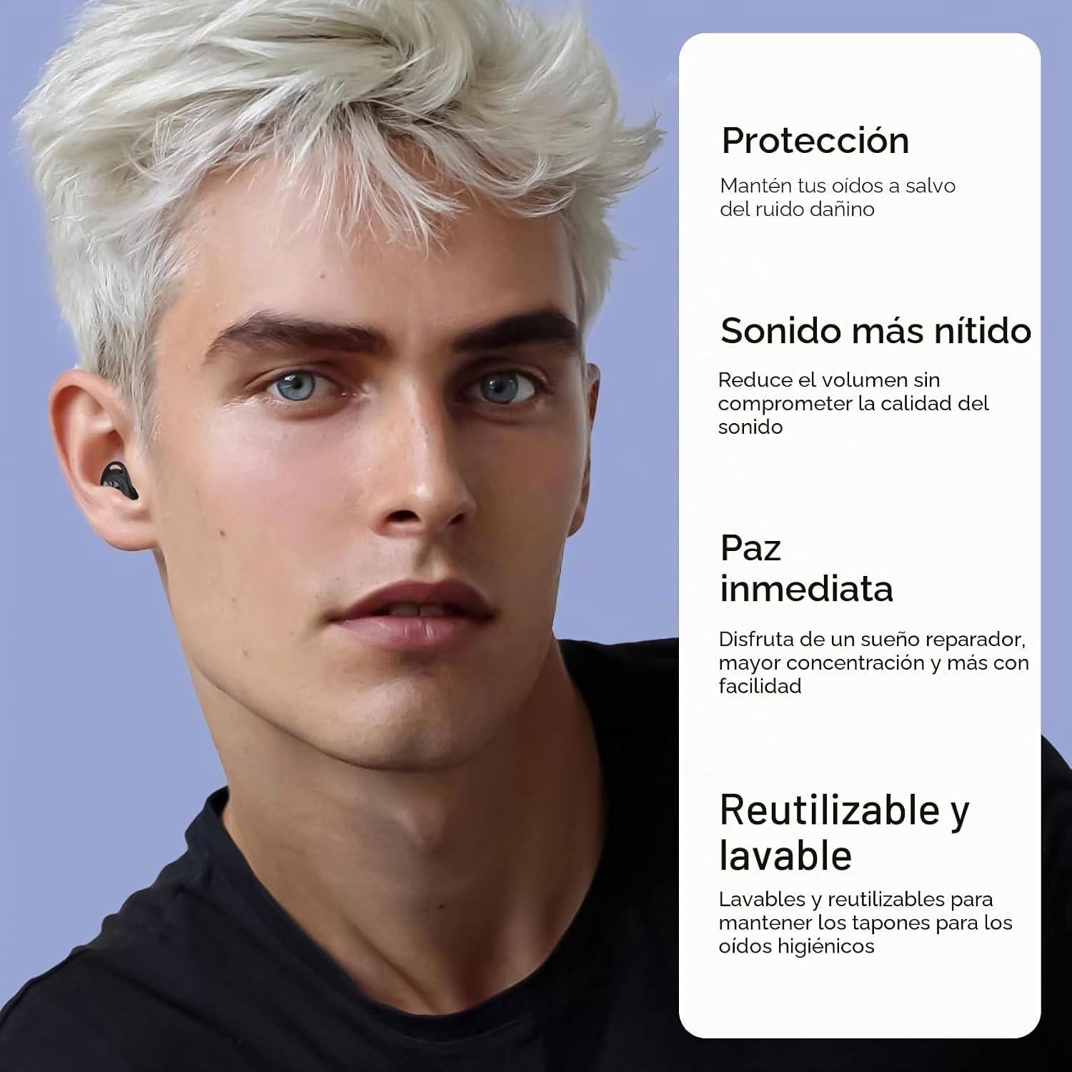 Detalle de Tapones Oídos Cascho para Dormir: silicona ultrasuave, 45 dB(SNR) y reutilizables