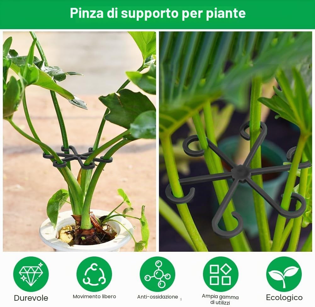 Detalle de Adiwo 8 pezzi porta steli in plastica: clip di supporto per piante — Nero-8PZ
