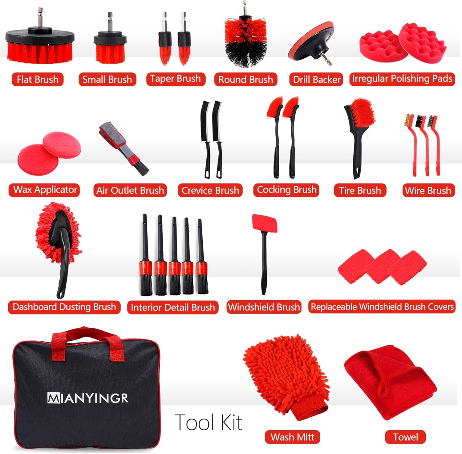Thumbnail 1 de MIANYINGR 32Pcs Red Car Detailing Kit – Comprehensive Brush Set & Cleaning Kit