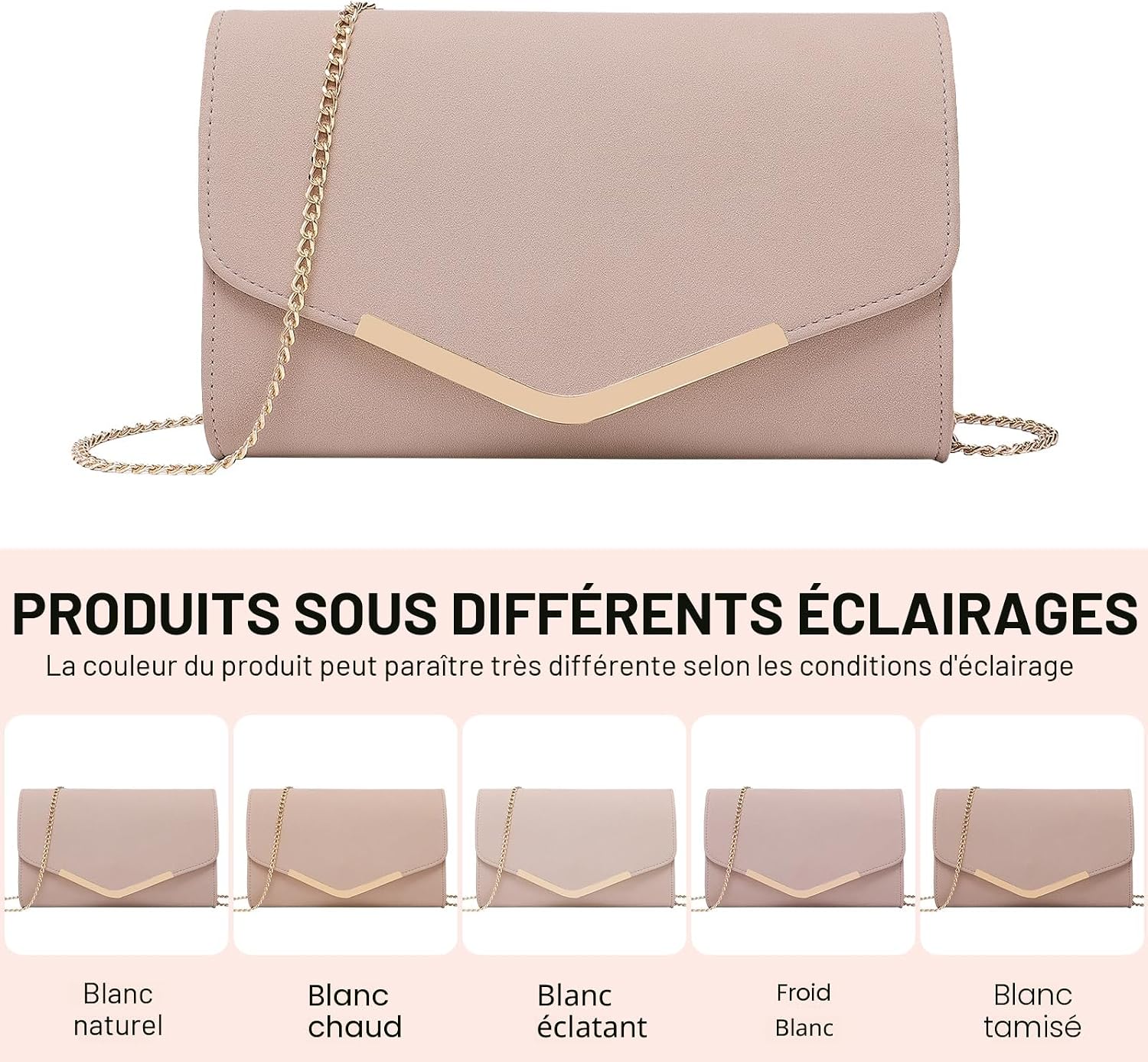 Detalle 2 de Miss Lulu Pochette Femme en Daim avec Chaîne – Mini sac élégant pour soirées et cérémonies