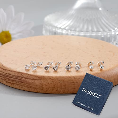 Thumbnail 4 de PABBEU 4 Pairs Sterling Silver Stud Earrings for Women – Heart Design, Hypoallergenic