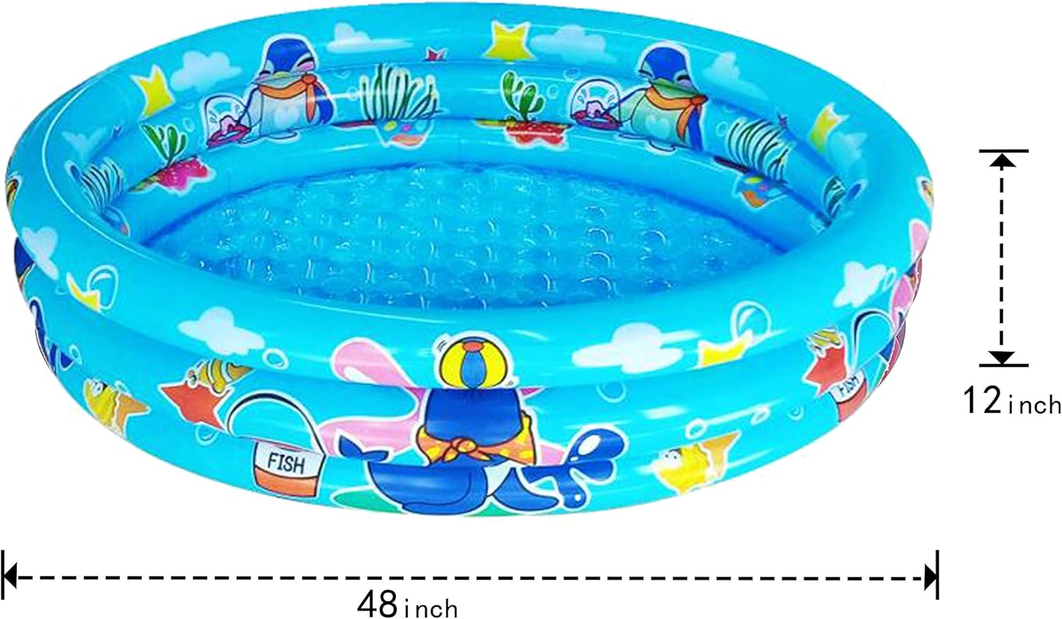 Thumbnail 6 de 3 Rings Kiddie Pool for Toddler, 48” x 12” – Inflatable Baby Pool with Drain, Bubble Bottom, and Durable Vinyl (Blue)