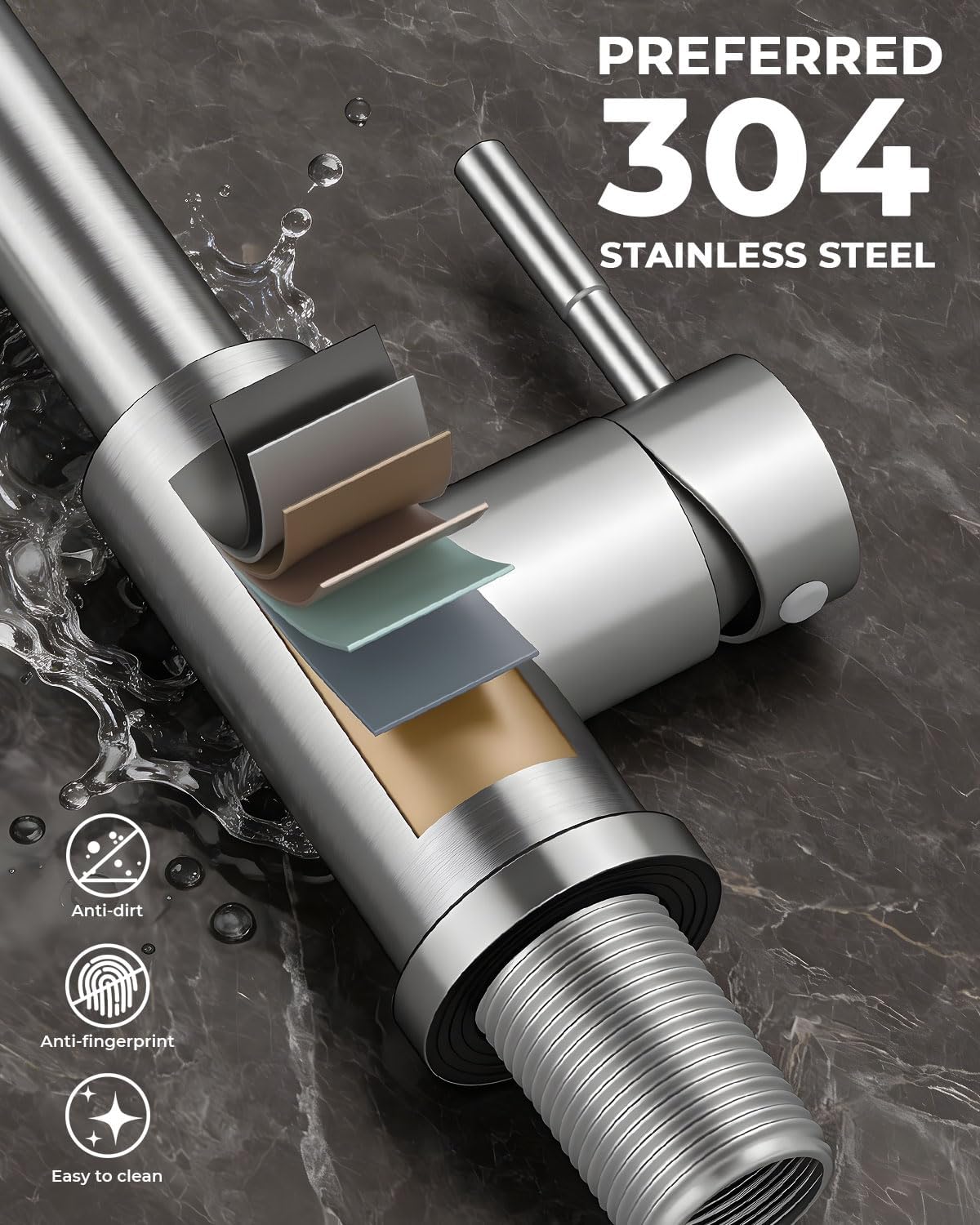 Thumbnail 4 de WEWE Pull-Down Kitchen Faucet, SUS304 Stainless Steel