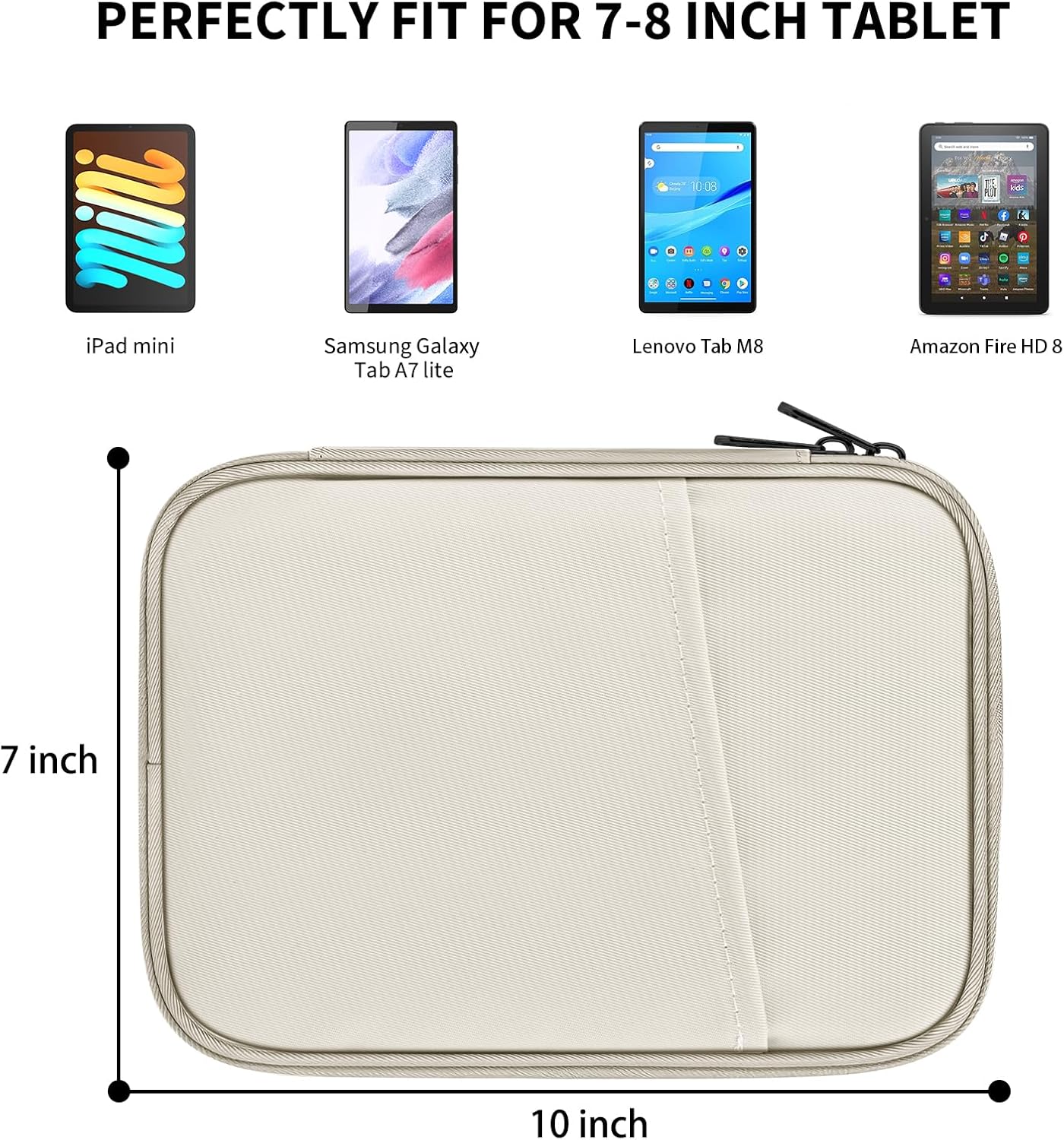 Thumbnail 1 de HoYiXi Universal Sleeve Bag for 7-8 inch Tablets – Fits Fire HD 8 / Fire HD 8 Plus, iPad Mini (6th Gen) and more (White)