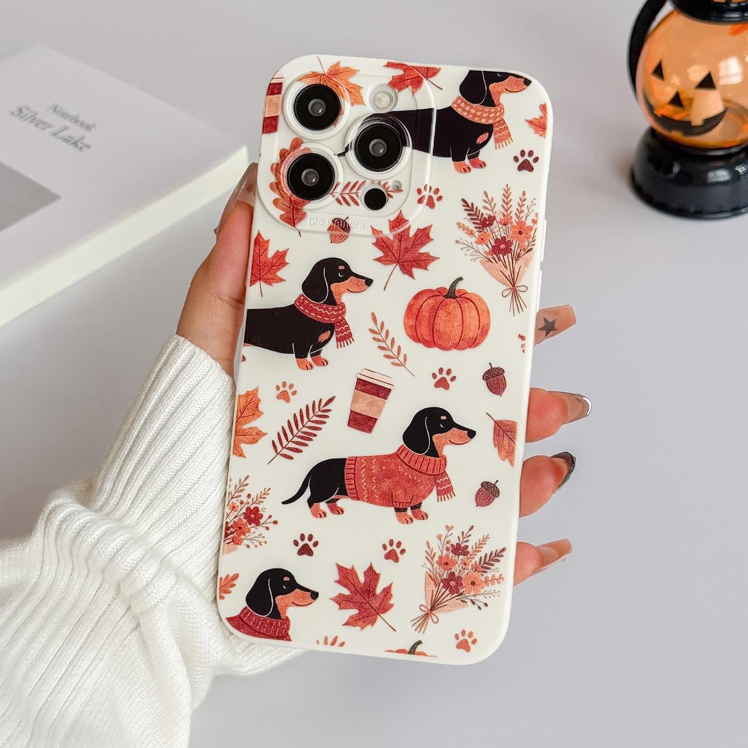 Detalle 2 de HTDSVVV iPhone 14 Pro Max Case, Pumpkin Dog Print, Soft TPU