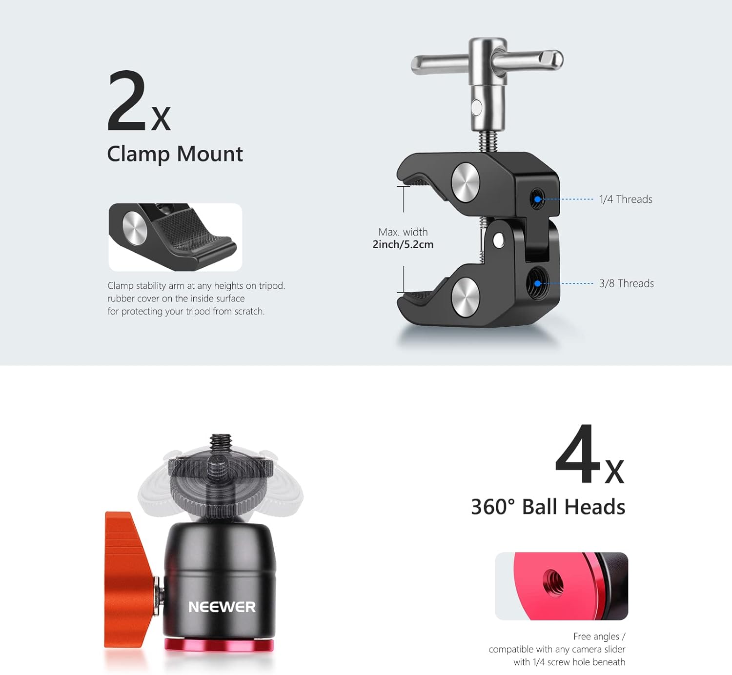 Detalle 2 de NEEWER Kamera-Slider Stützarm 2er-Set: verstellbare Tragarme aus Aluminium für mehr Stabilität