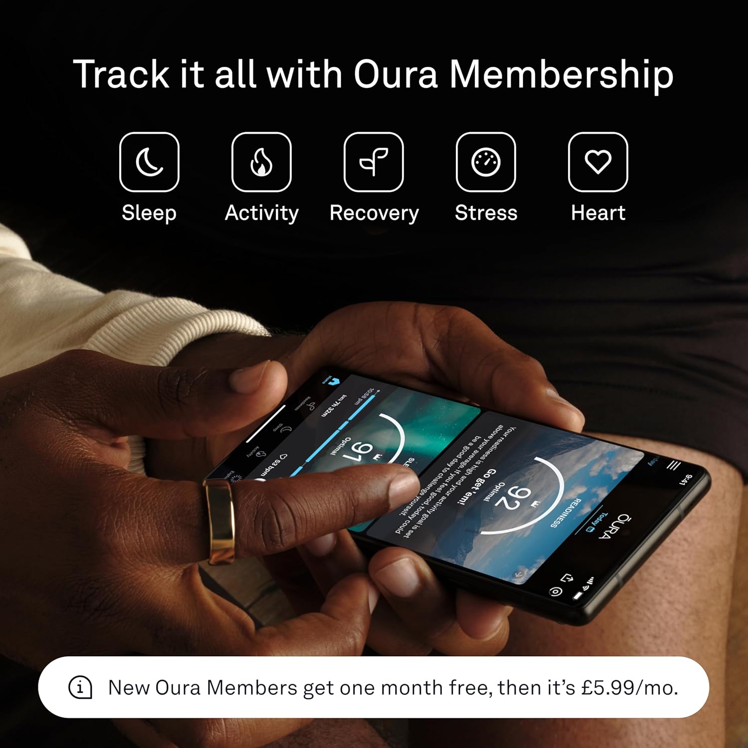 Detalle de Oura Gen3 Heritage Smart Ring (Size 11, Gold) – sleep, heart rate and fitness tracking wearable