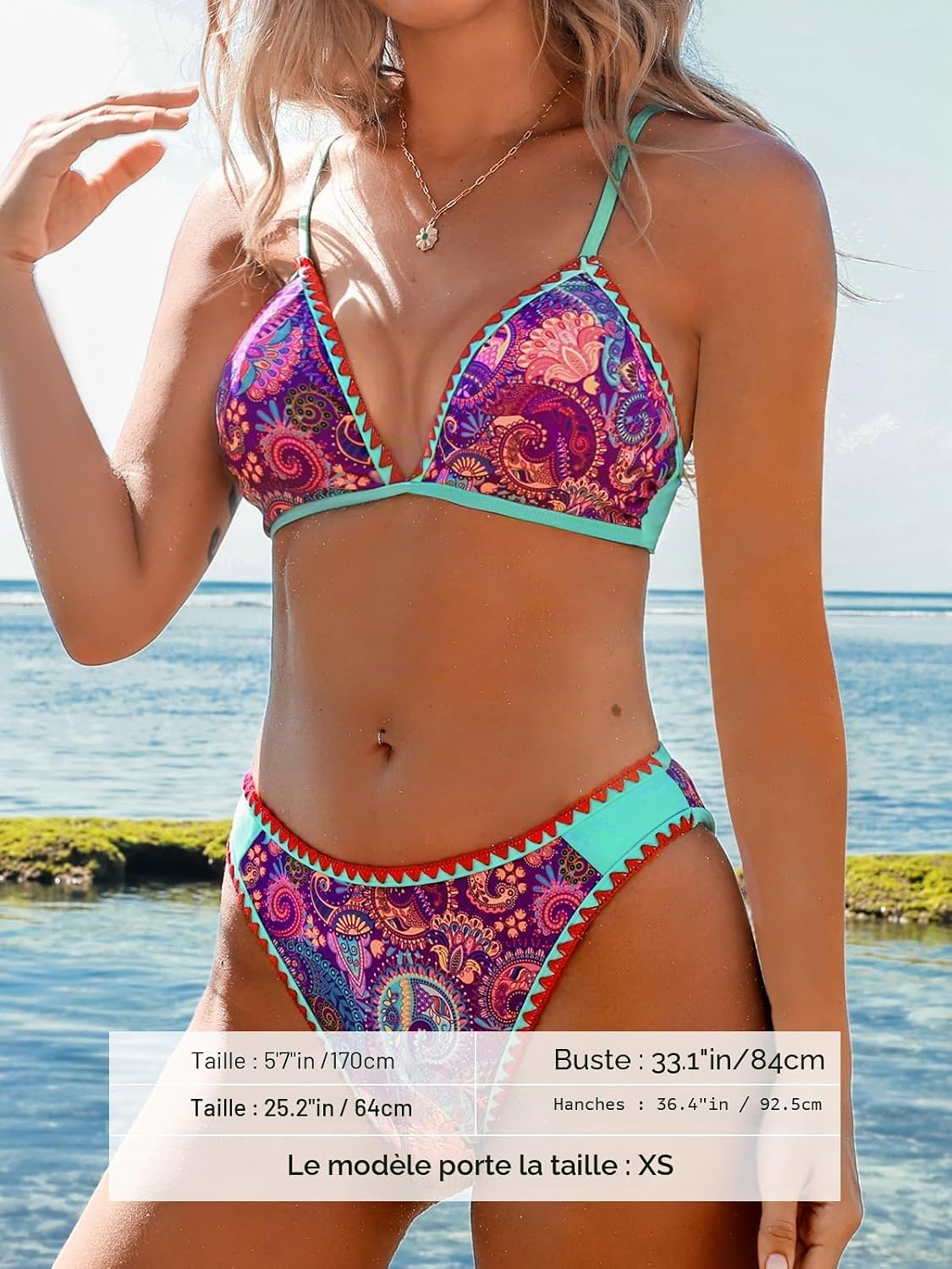 Thumbnail 3 de CUPSHE Maillot de bain 2 pièces femme – triangle cheeky imprimé paisley cousu