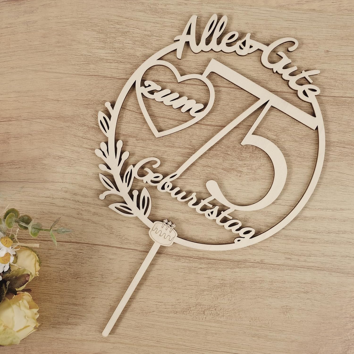 Detalle de I LOVE MOM Cake Topper 75 Geburtstag Holz – 17,5 × 27,6 cm, 4 mm