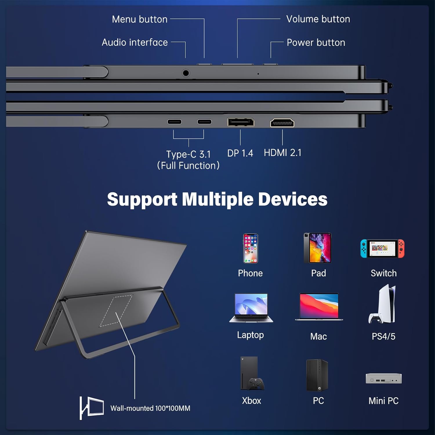 Thumbnail 5 de InnoView 27-Inch Dual-Mode 4K UHD/ FHD 120Hz/288Hz Portable Monitor with USB-C & HDMI