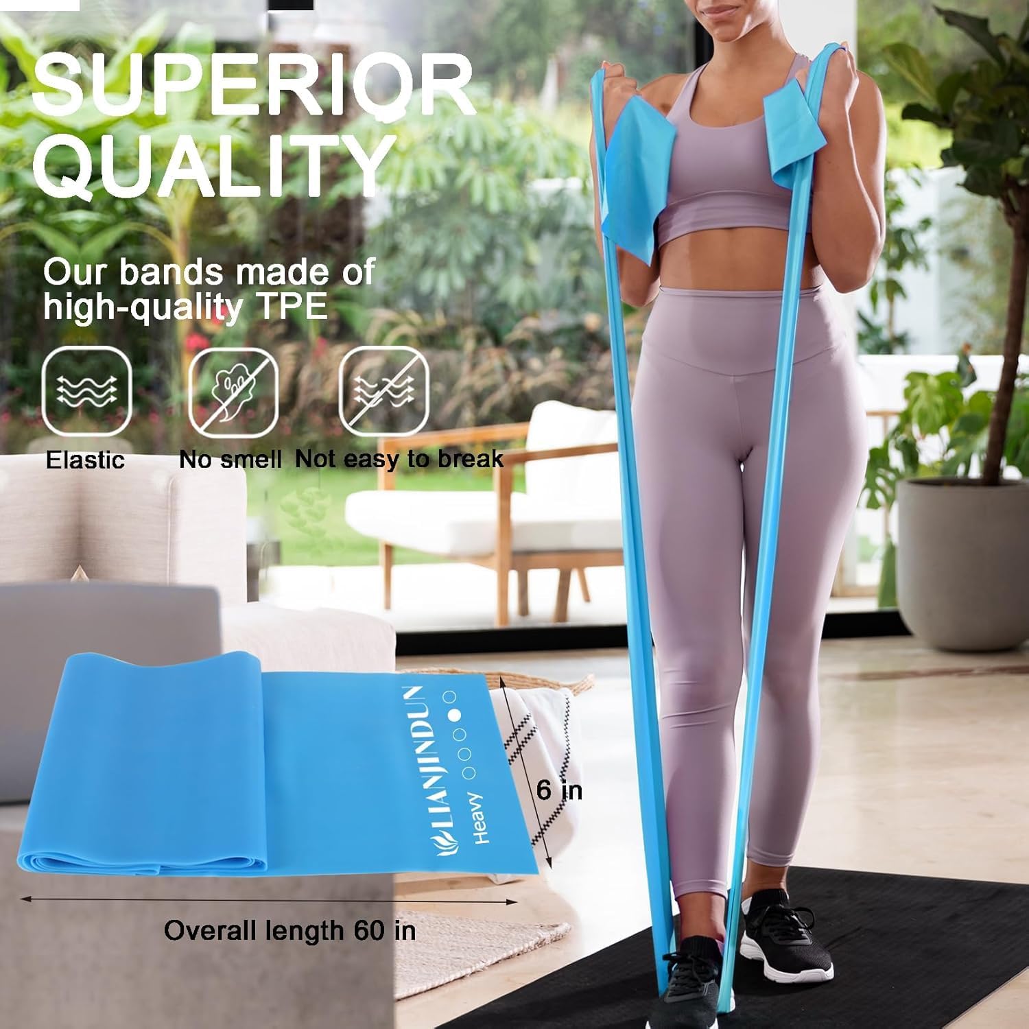 Detalle de Lianjindun 5-Pack Latex-Free Resistance Bands (5 Levels, Pilates & Therapy Flex Bands)