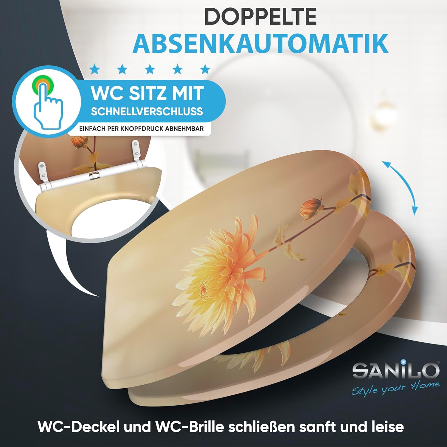 Thumbnail 2 de Sanilo WC Sitz mit Absenkautomatik & Schnellverschluss – Toilettendeckel zum Abnehmen per Knopfdruck