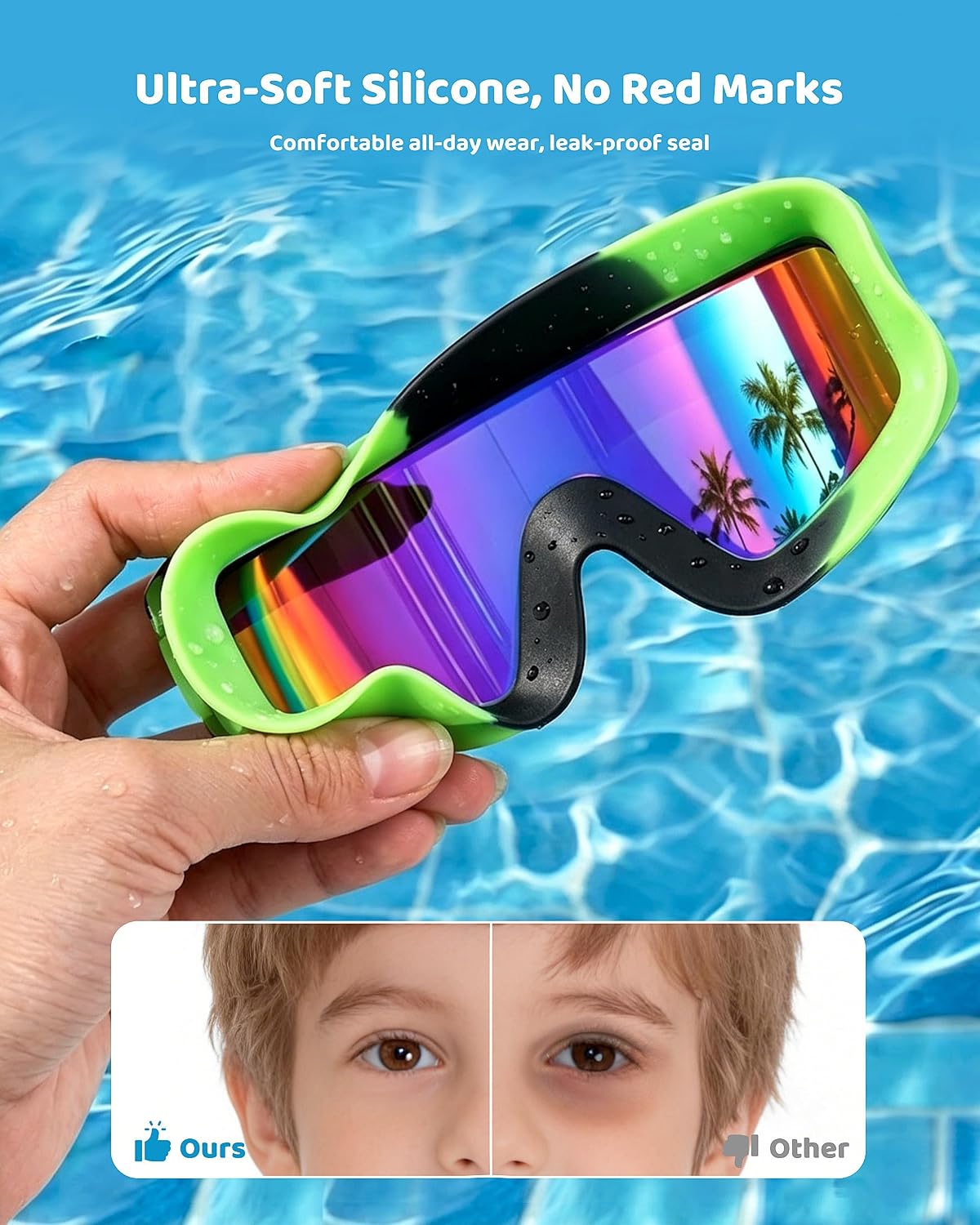 Detalle de Aegend Kids Swim Goggles 2 Pack – Large Frame (UV Protected, Anti-Fog) for Ages 3–15
