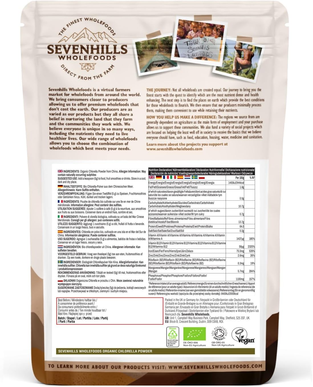 Detalle 2 de Sevenhills Wholefoods Chlorella Bio 500g đ„Ź
