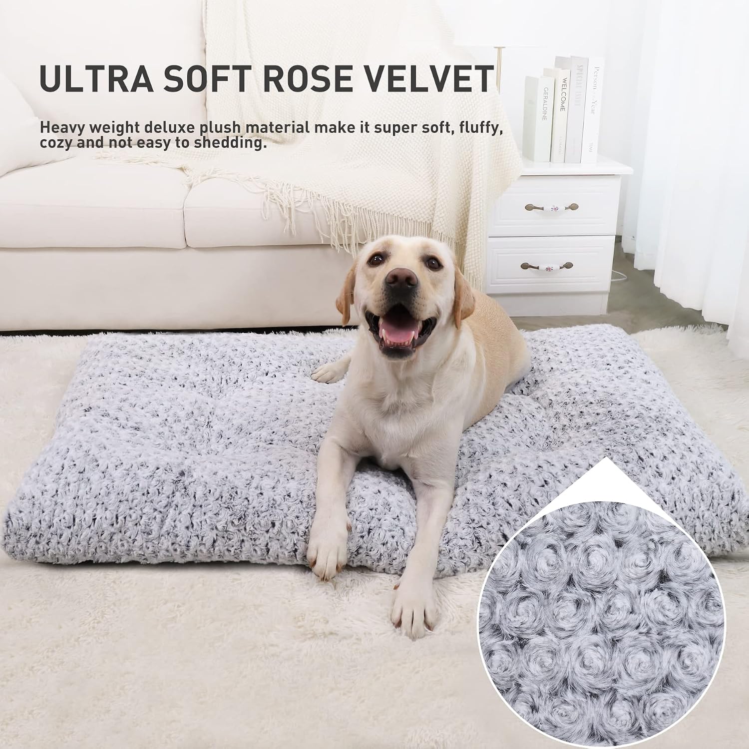 Detalle de KSIIA GD005 Plush Dog Crate Bed, 35 x 23-Inch Washable Gray Mat