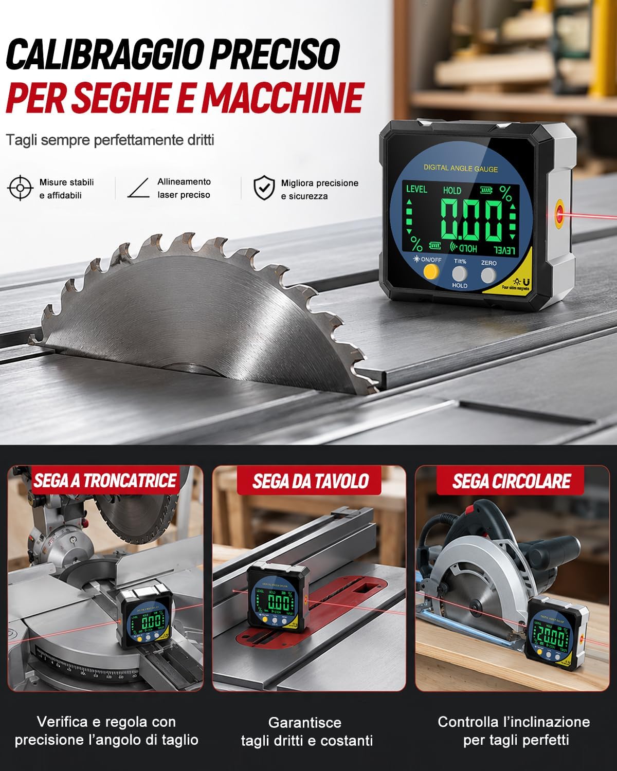 Detalle 2 de Lytool Inclinometro Digitale con Doppio Fascio Laser e 4 Lati Magnetici: precisione 0,2° e IP54