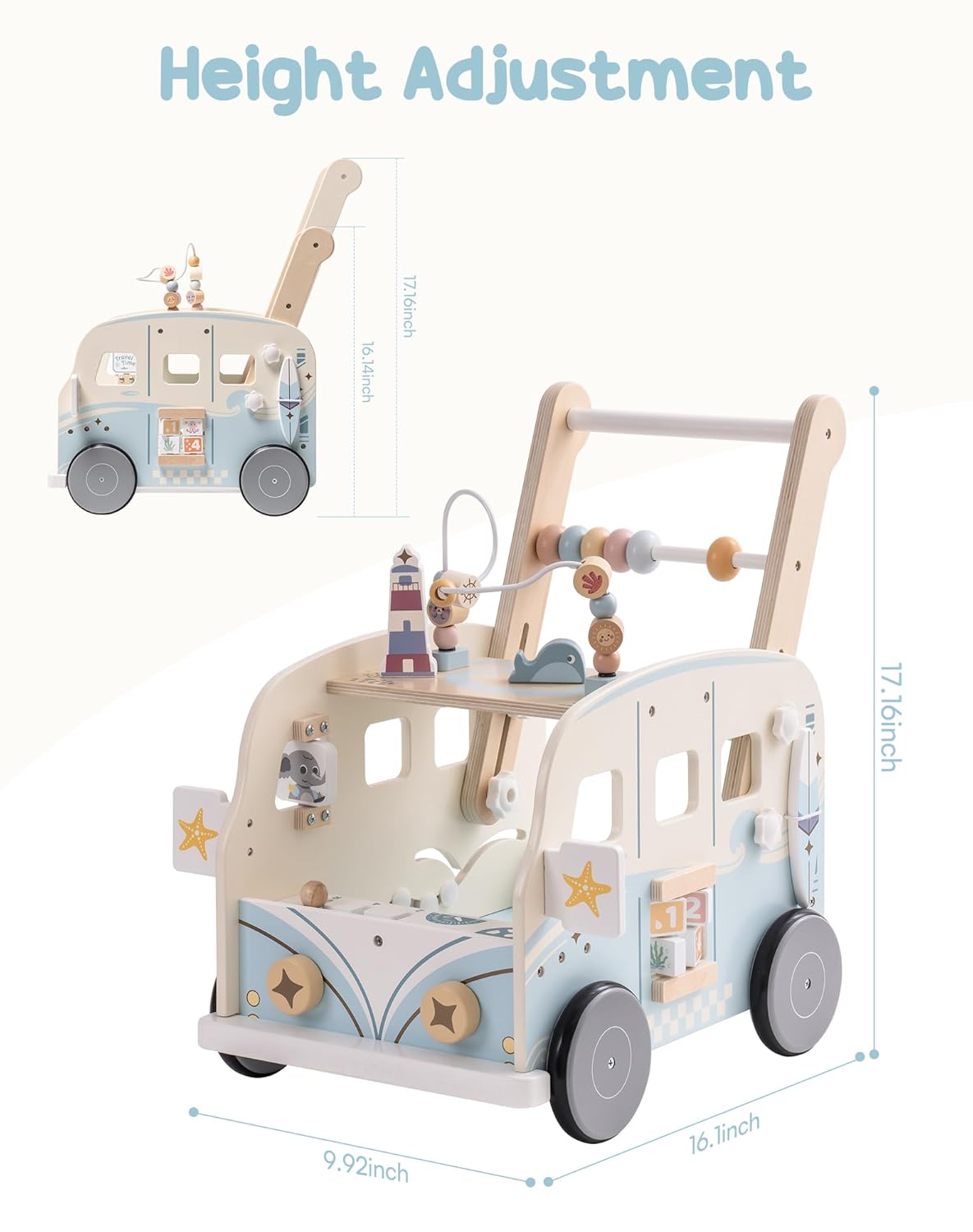 Thumbnail 5 de ROBOTIME Baby Lauflernwagen Holz – Montessori-Aktivitätscenter im Bus-Design für 10 Monate bis 1–2 Jahre