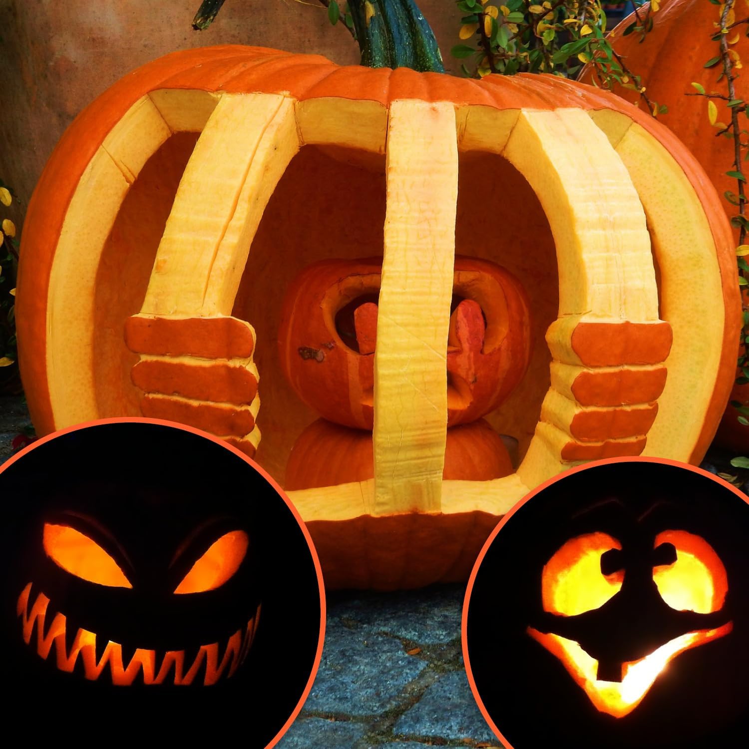 Detalle de COM-FOUR Ensemble de sculpture de citrouilles 4 pièces – outils inox pour Halloween