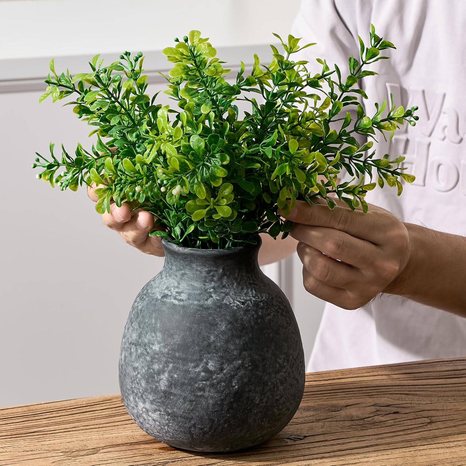 Thumbnail 5 de PORCER rustikale Keramik-Blumenvase im Boho-/Bauernhaus-Stil, ca. 15 cm, schwarz