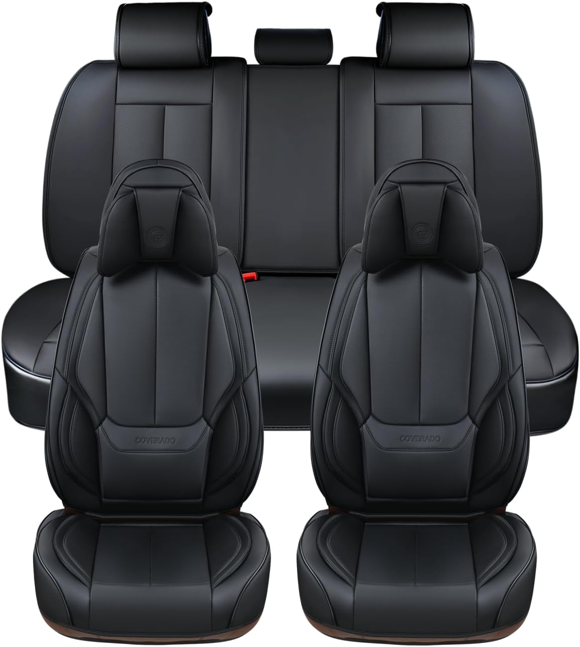 Detalle 2 de Coverado Car Seat Covers 5 Pieces Full Set Universal Waterproof Nappa Leather Auto Seat Protectors (Black)
