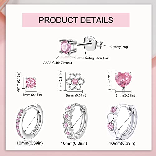 Detalle de 6 Pairs Huggie Hoop Earrings for Girls by RANKEEF – 925 Sterling Silver, Hypoallergenic, 6 Styles