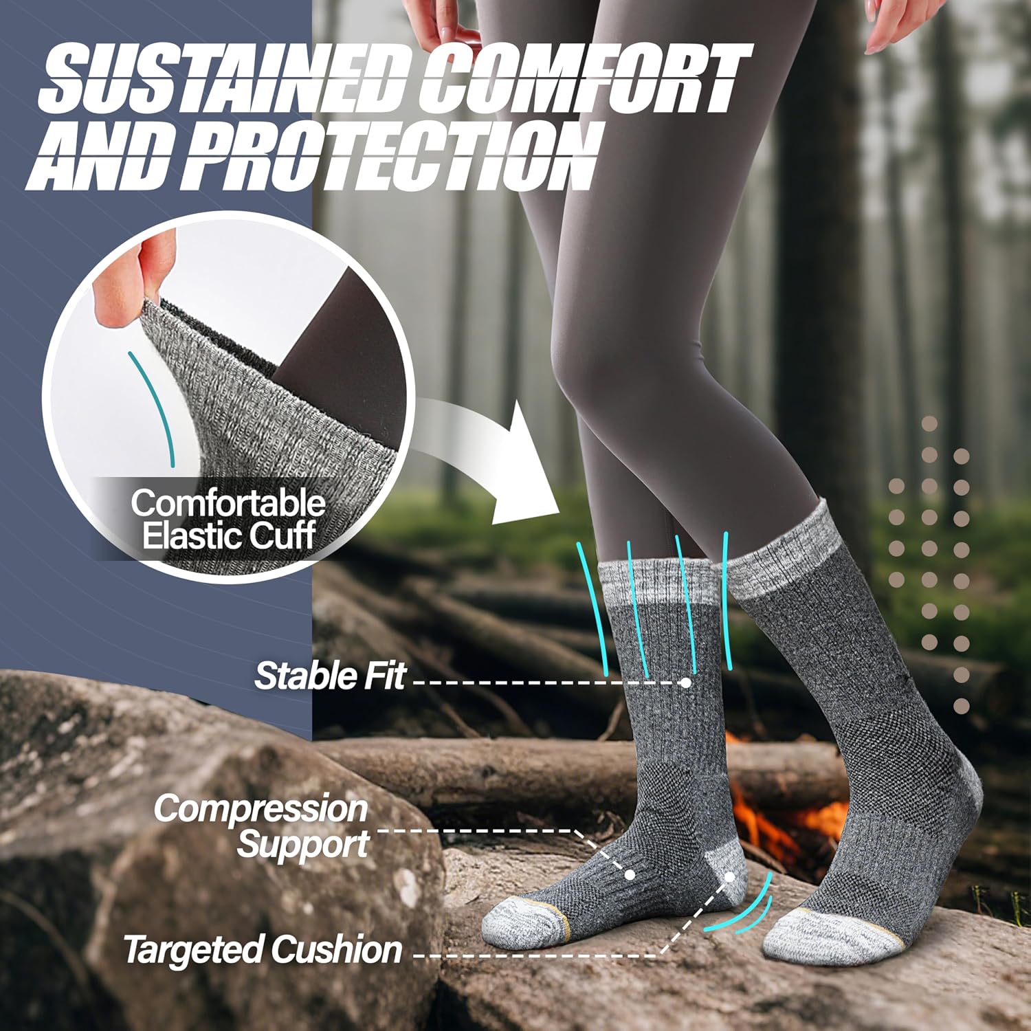Detalle de ANTSANG Merino Wool Hiking Socks 5 Pairs