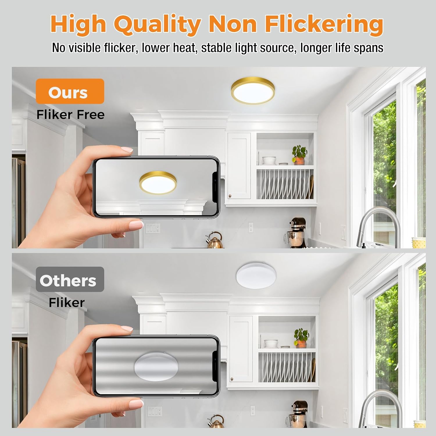 Detalle de slochi Bathroom Light: 3‑in‑1 Colour Temperature, 18W, 22cm Round Flush Ceiling Light (Gold)
