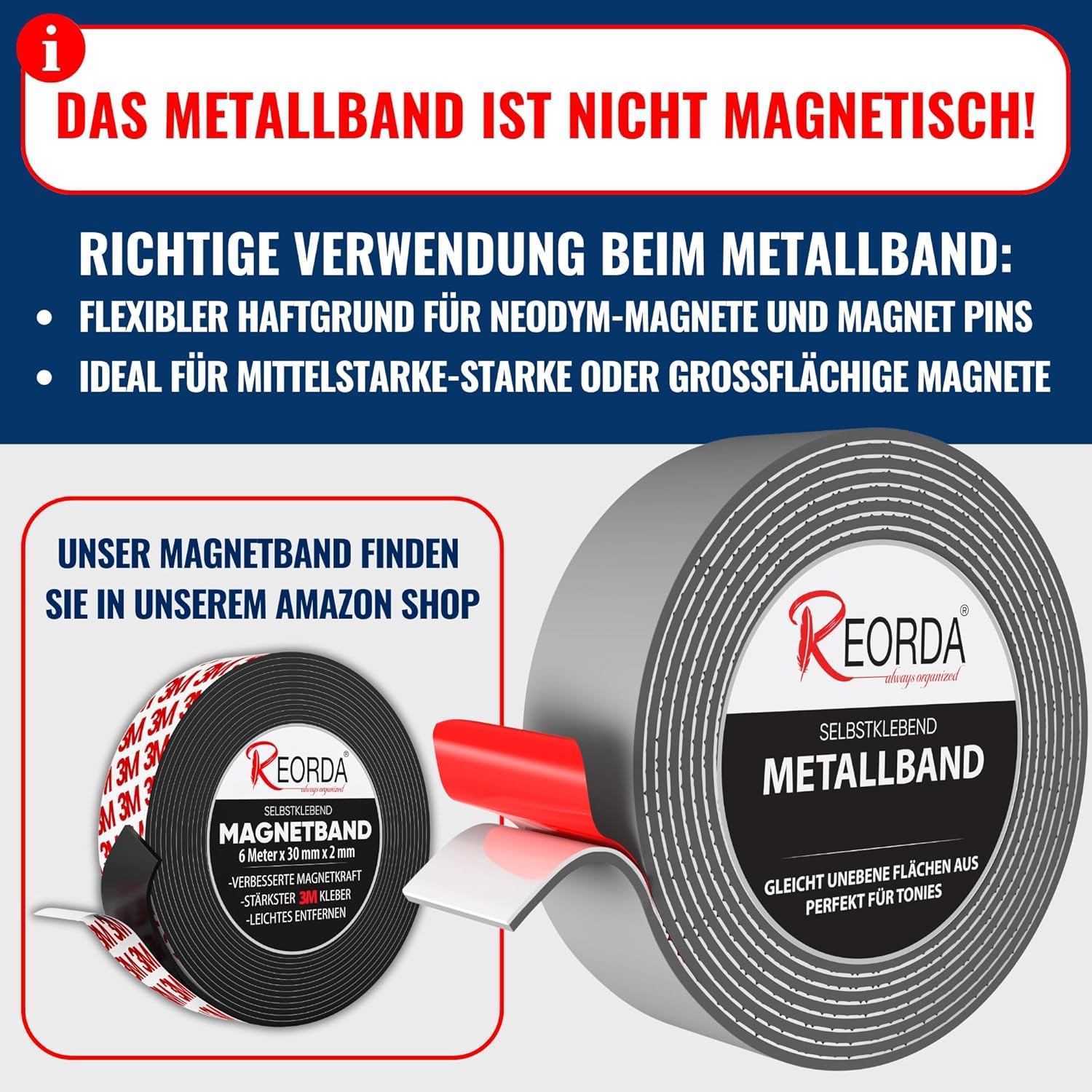 Thumbnail 2 de REORDA Metallband Grau selbstklebend 3 m