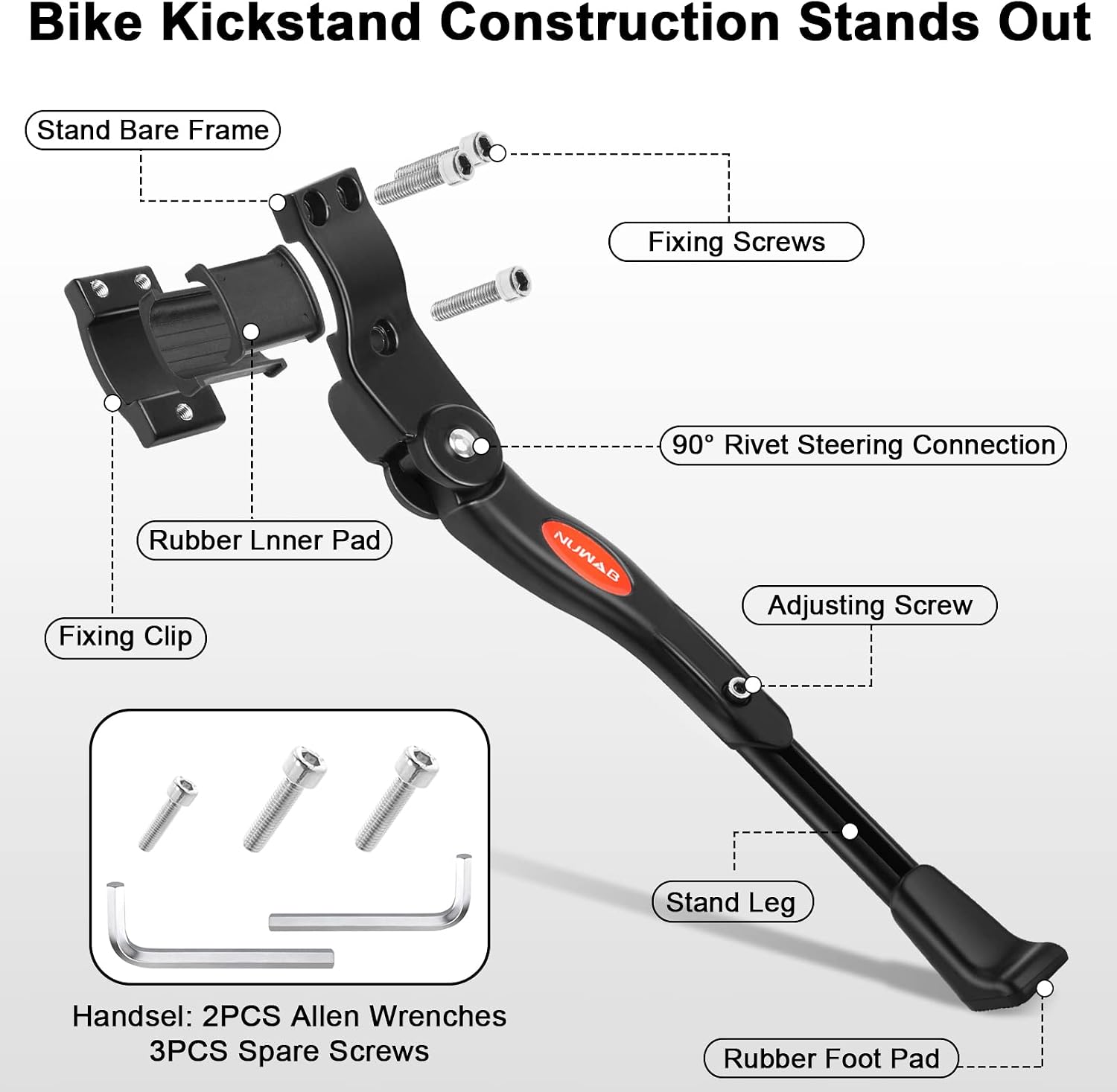 Detalle de NUWAB Premium Bike Kickstand: Aluminium Alloy Adjustable Rear Stand for 24–28 Inch Bikes