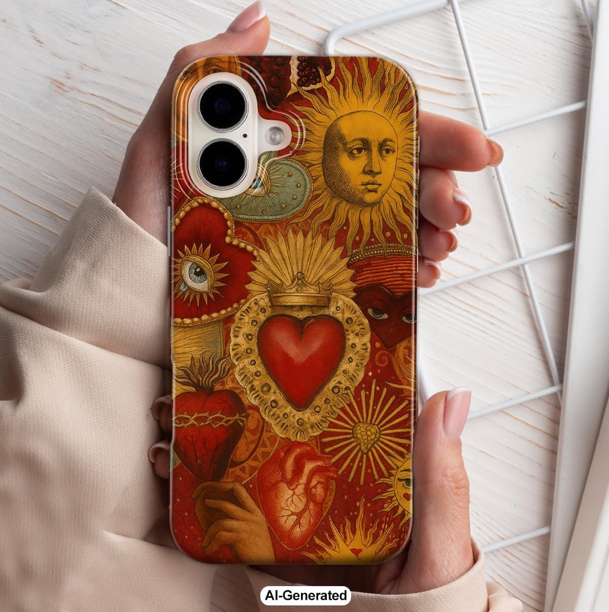 Detalle de GEQCDBN iPhone 17 Case, Red Sacred Heart Slim TPU Cover with Raised Edges