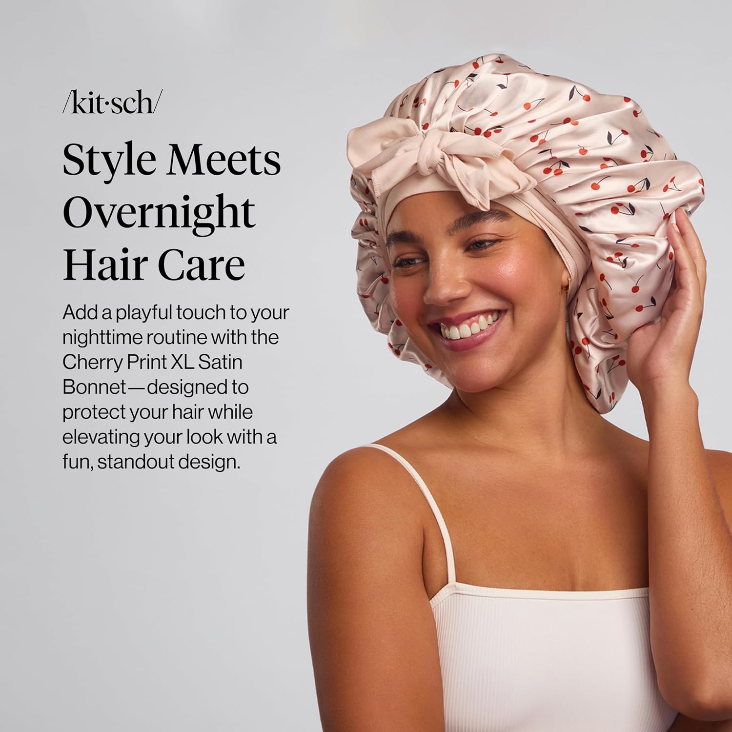 Thumbnail 1 de Kitsch XL Satin Bonnet for Sleeping (Adjustable, Secure Fit) – Cherry Print