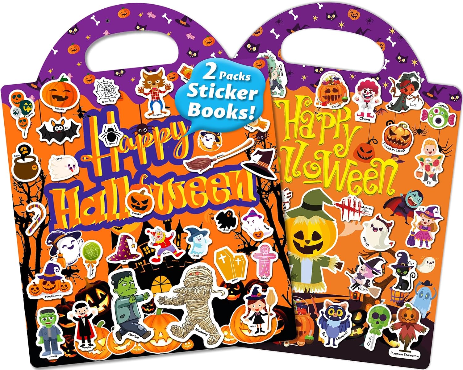 Detalle de Walenced Walenced-Halloween Reusable Halloween Sticker Book, 72 Vinyl Stickers