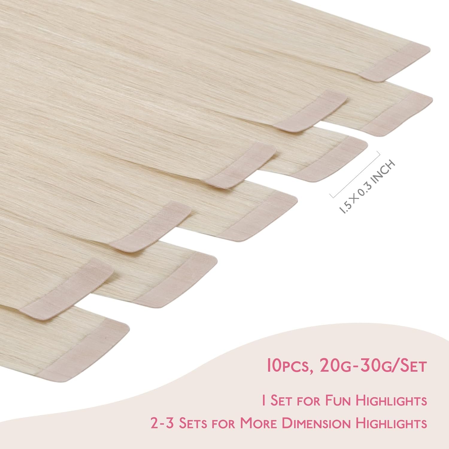 Detalle 2 de WENNALIFE Tape Extensions Echthaar – 10 Stück, 25 g, 35 cm, Platinblond – Remy Invisible Tape Extensions