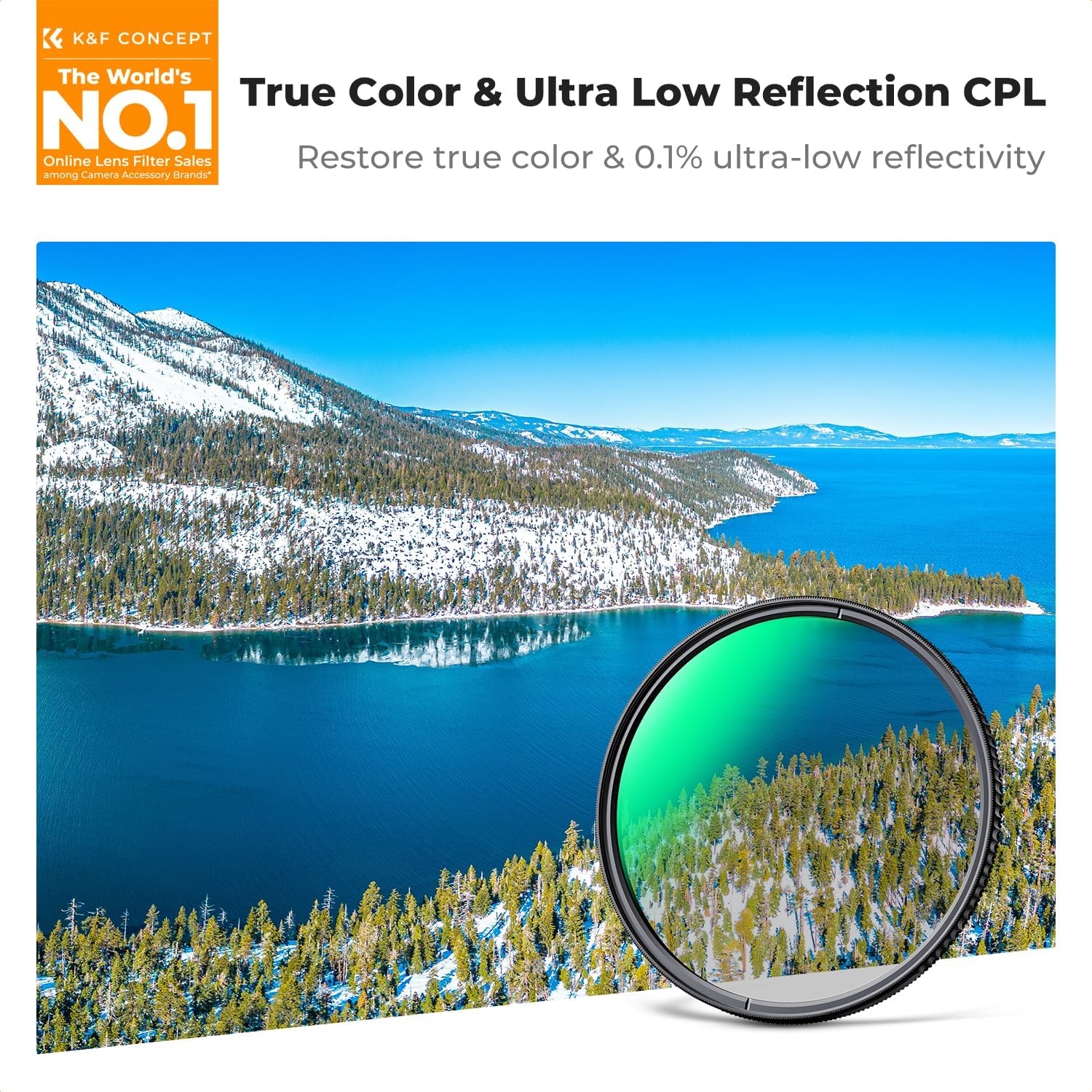 Thumbnail 1 de K&F CONCEPT 2-in-1 Filter 62 mm True Color Polfilter & Ultra-niedrige Reflexion Polfilter (Nano-Xcel)