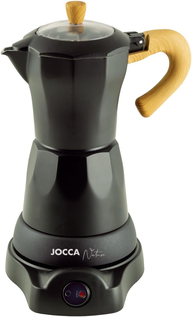 Detalle de Jocca Nature Black – elektryczna kawiarka aluminiowa na 6 filiżanek, obrót 360°