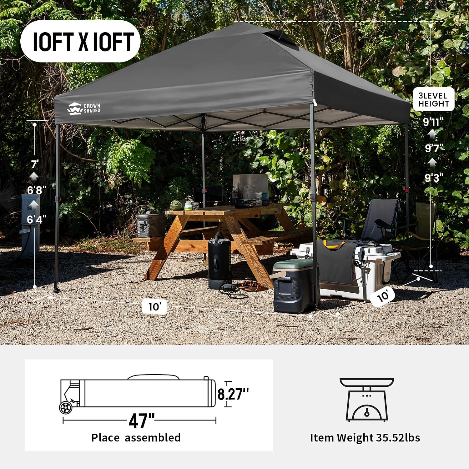 Thumbnail 6 de CROWN SHADES RS100C 10x10 Pop-Up Canopy with One-Push Setup and UPF 50+ Shade