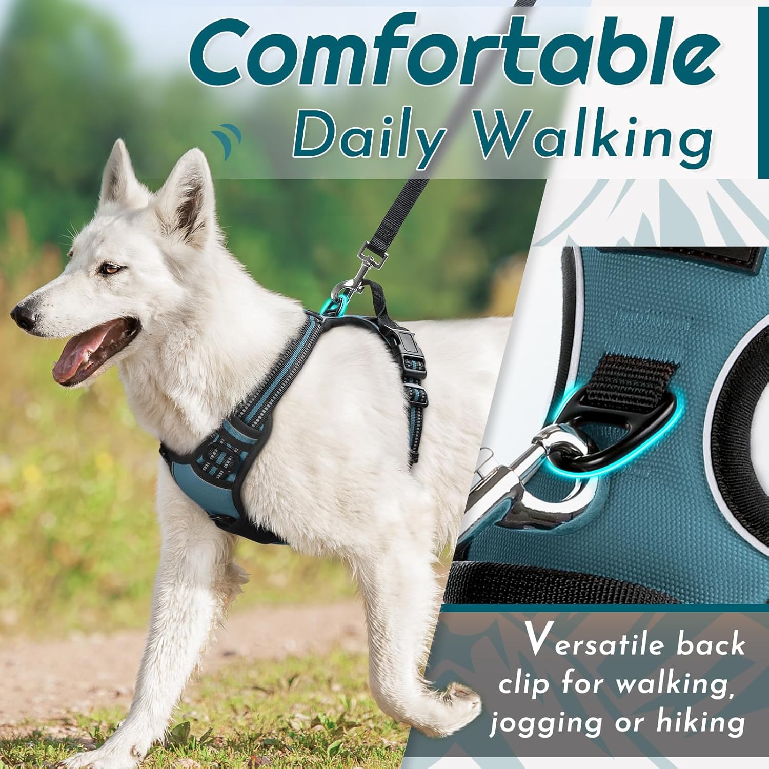 Detalle 2 de Eagloo Dog Harness Medium (Dark Green, Size M) – No Pull with Front & Back Clips and Control Handle