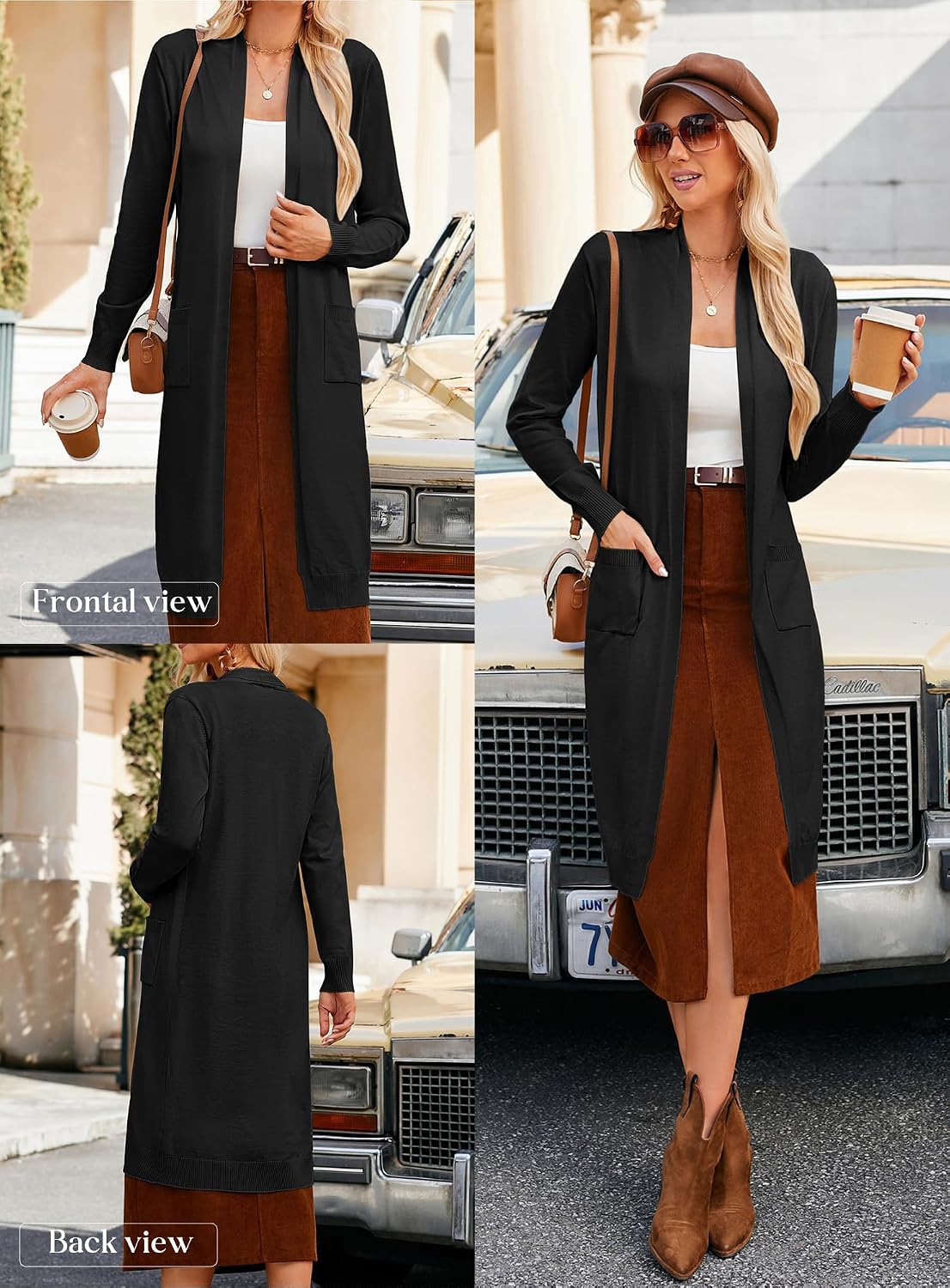 Detalle de GRACE KARIN Essential Solid Maxi Long Knitted Open-Front Cardigan
