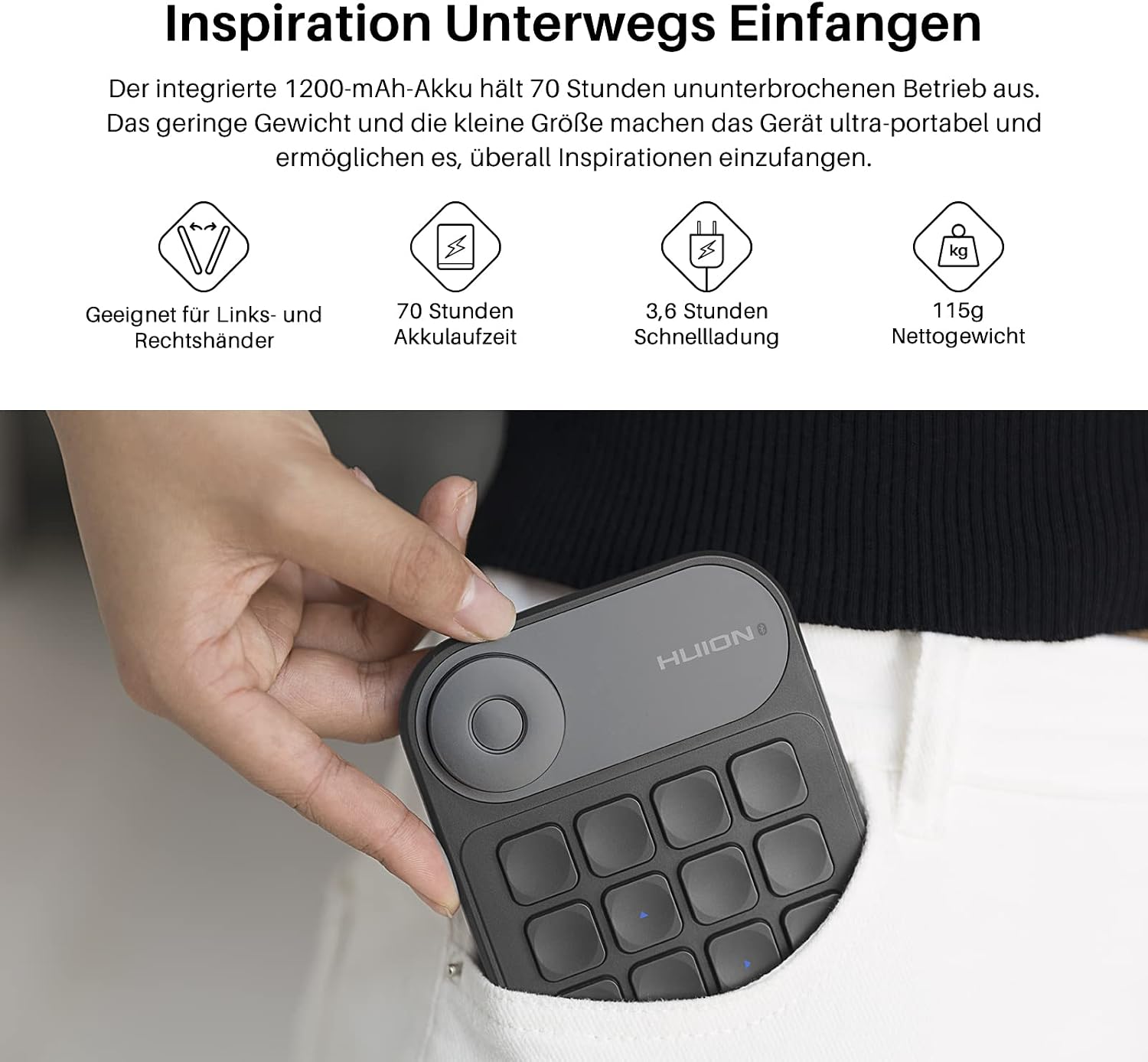 Thumbnail 4 de HUION Keydial Mini K20 KD100 2.0 Bluetooth Tastatur