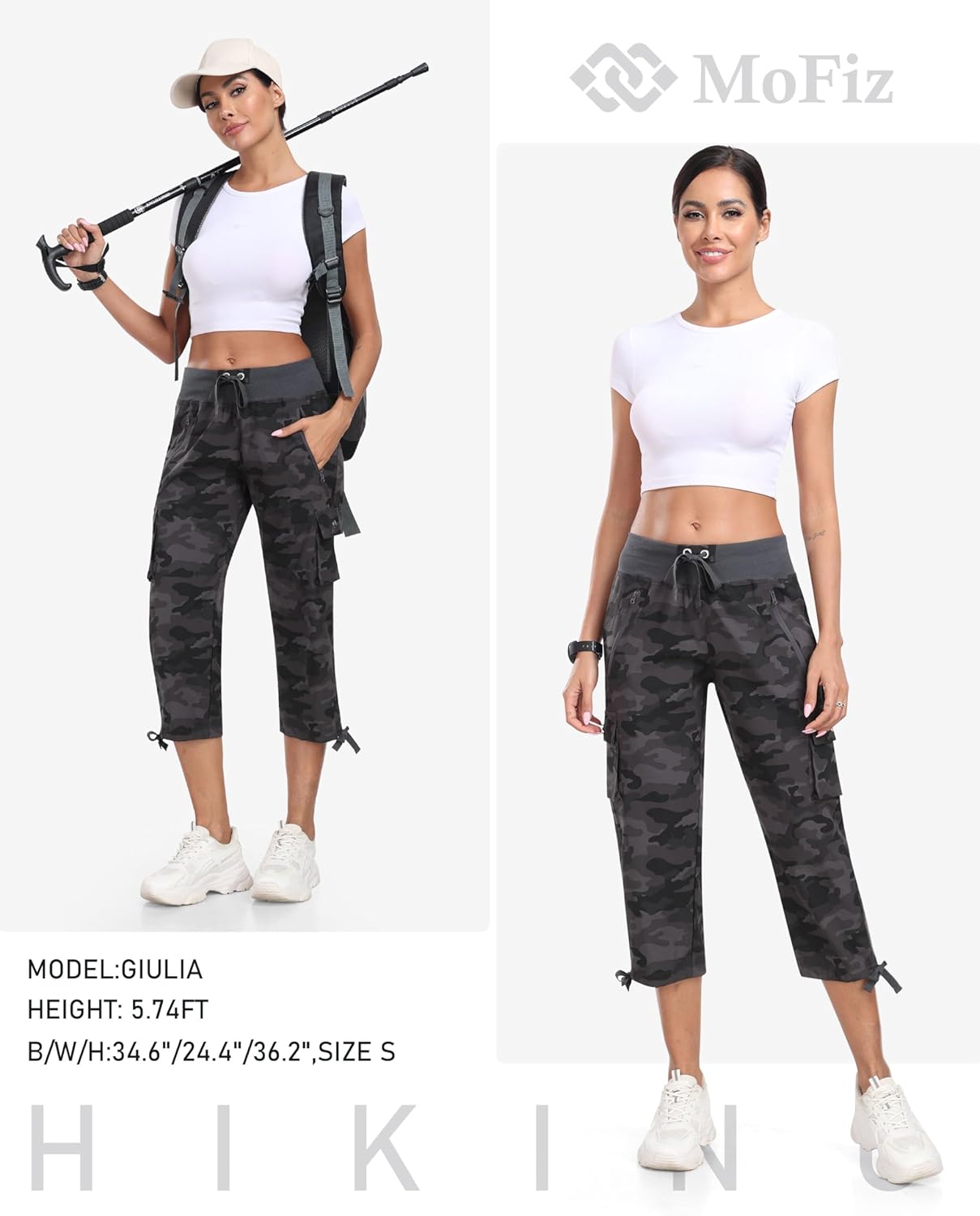 Detalle 2 de MoFiz Women’s Cargo Capris Pants (Loose Fit) Lightweight Quick-Dry Hiking Travel Pants