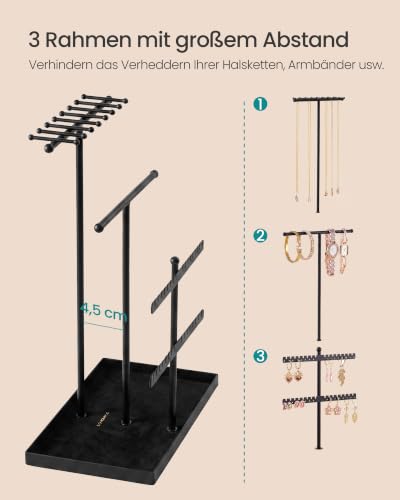 Thumbnail 2 de SONGMICS Schmuckständer CAELEY JJS036B101 – 3-stöckiger Kettenständer aus Metall mit Samtablage und Schmucktablett